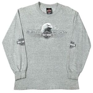 Vintage 90s Harley Davidson Eagle Thunder Long Sleeve Biker Shirt Grey Rare